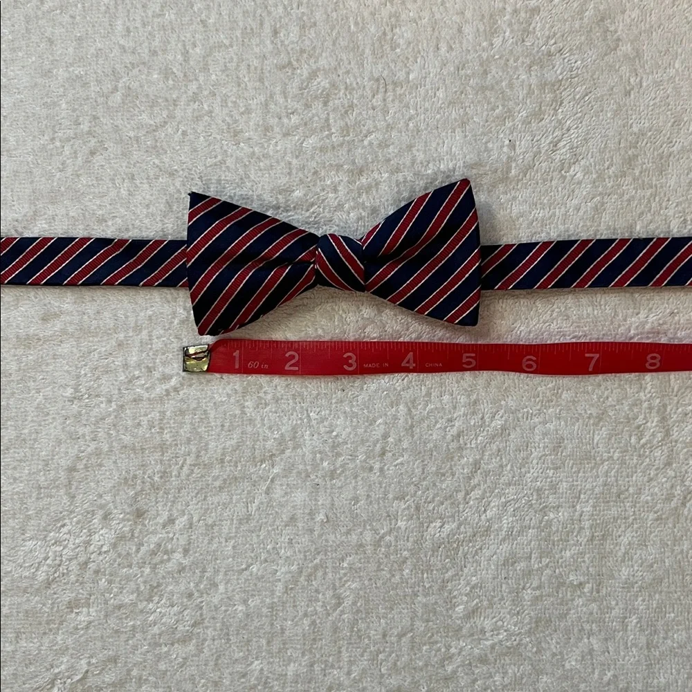 Stylish Boys Red, White & Navy Striped Bow Tie, Adjustable Sizing (14 1/2 -20)